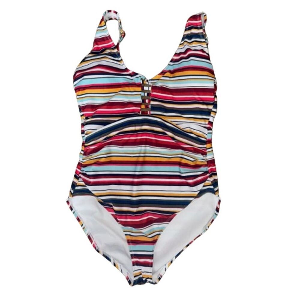 Anne Cole Swimwear Boardwalk Stripe Square Keyhole One-Piece Swimsuit, Womens 12